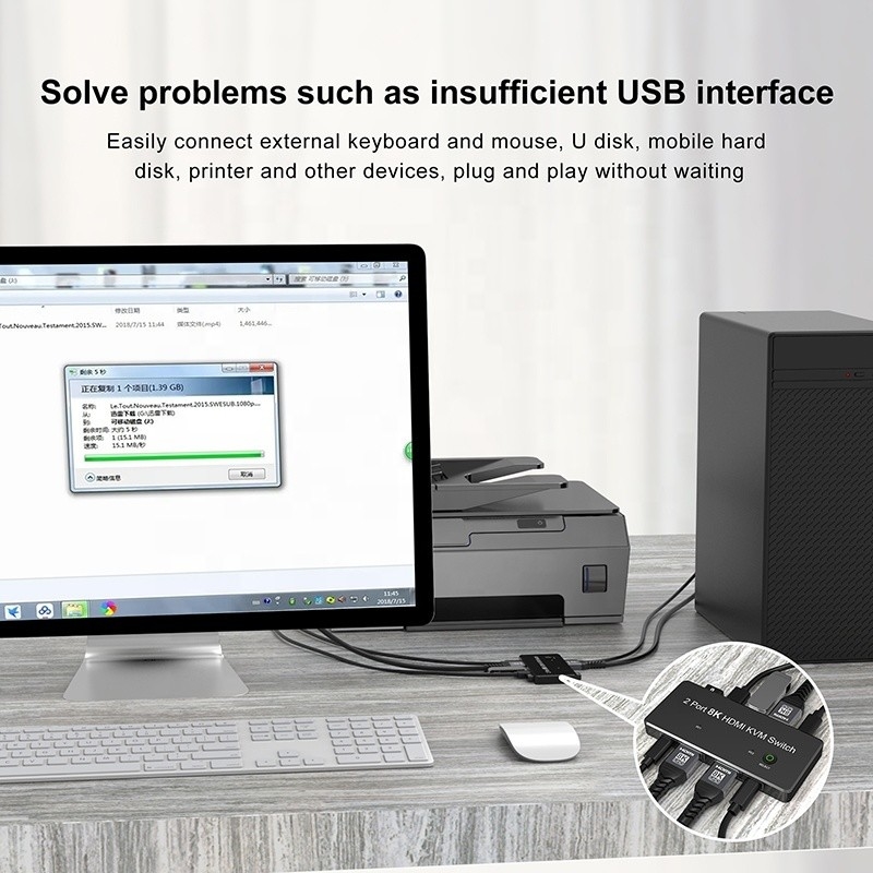 2 포트 HDMI 2.1 KVM 스위치 USB 3.0 2 입출력 1 출력 LED 표시자 여성-여성