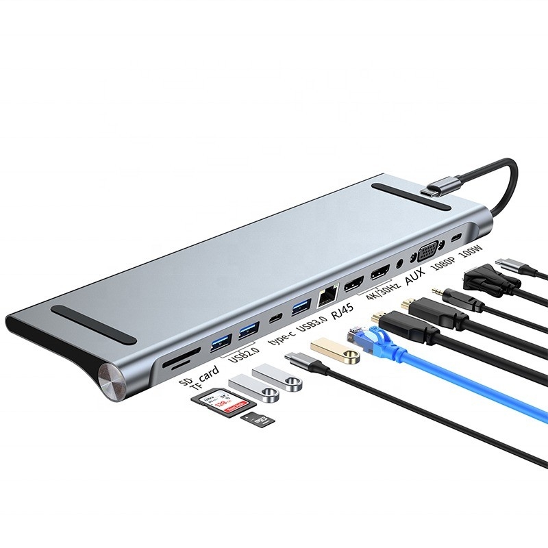 충전 데이터 전송 및 스피커 기능을 위한 12인1 USB-C 타입-C 도킹 스테이션