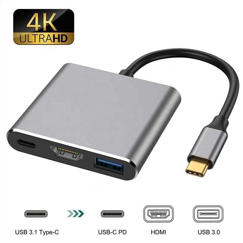 3인1 USB C 타입 C 다기능 허브 USB-C PD HDMI USB 3.0 어댑터 변환 케이블