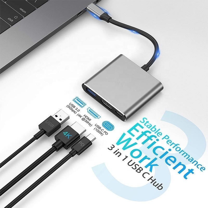 3인1 USB C 타입 C 다기능 허브 USB-C PD HDMI USB 3.0 어댑터 변환 케이블