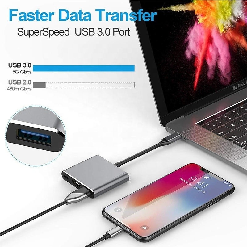 3인1 USB C 타입 C 다기능 허브 USB-C PD HDMI USB 3.0 어댑터 변환 케이블