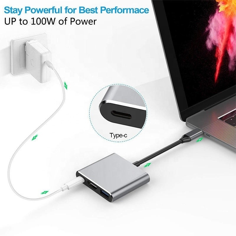 3인1 USB C 타입 C 다기능 허브 USB-C PD HDMI USB 3.0 어댑터 변환 케이블
