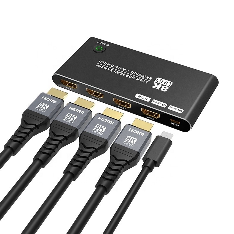 8K HDMI 스위치 3인1 아웃 지원 3 HDMI 입력 8K 60Hz 4K 120Hz 첨단 기술