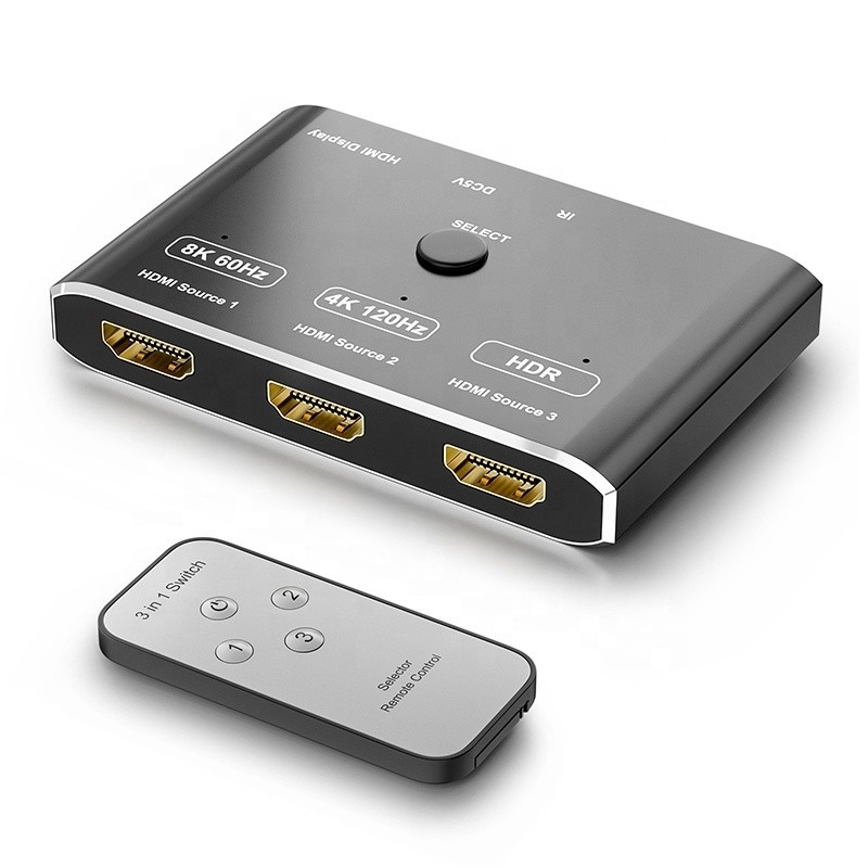8K 120Hz HDR 3 포트 HDMI 스위치 스위처 3 인 1 아웃 플러그 원격 변환기