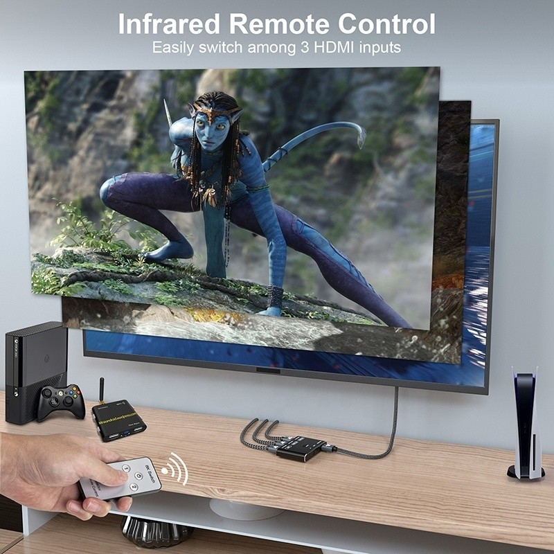 8K 120Hz HDR 3 포트 HDMI 스위치 스위처 3 인 1 아웃 플러그 원격 변환기