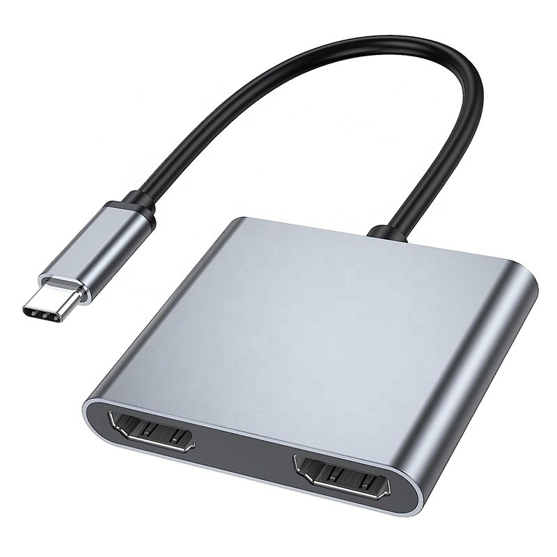 타입 C 남성에서 이중 HDMI 여성 썬더볼트 3 USB-C 멀티 모니터 어댑터 케이블 4K 30Hz