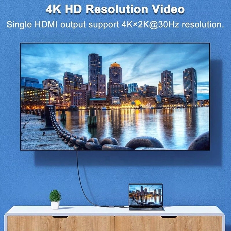 타입 C 남성에서 이중 HDMI 여성 썬더볼트 3 USB-C 멀티 모니터 어댑터 케이블 4K 30Hz