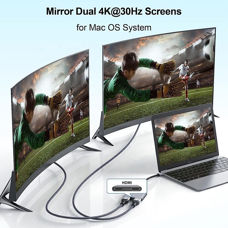 타입 C 남성에서 이중 HDMI 여성 썬더볼트 3 USB-C 멀티 모니터 어댑터 케이블 4K 30Hz
