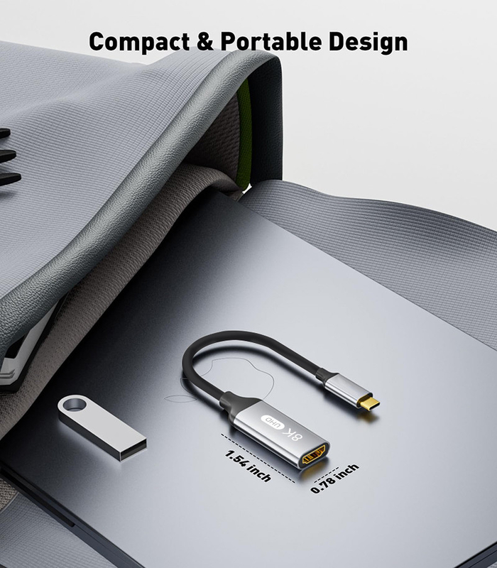 사용자 정의 길이 회색 USB-C에서 HDMI 2.1 어댑터 8K 60Hz 속도 USB 타입 C 3.1 노트북