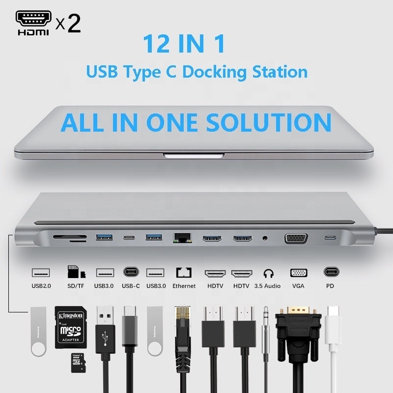 향상된 연결 12 In 1 USB C 타입 C 허브 듀얼 HDMI와 멀티 포트 도크 스테이션