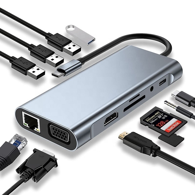 다기능 USB C 허브 도크와 기가비트 RJ45 이더넷 TF SD 카드 리더 HDMI VGA USB 30