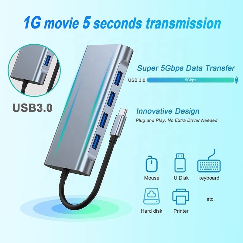 다기능 USB C 허브 도크와 기가비트 RJ45 이더넷 TF SD 카드 리더 HDMI VGA USB 30