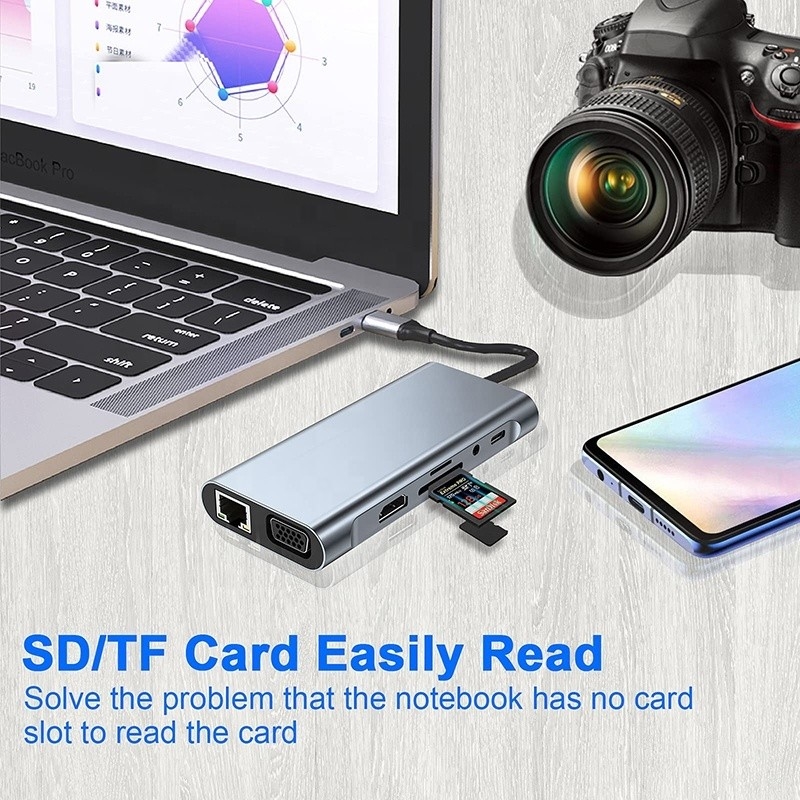 다기능 USB C 허브 도크와 기가비트 RJ45 이더넷 TF SD 카드 리더 HDMI VGA USB 30
