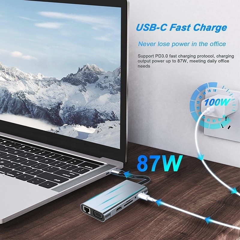 다기능 USB C 허브 도크와 기가비트 RJ45 이더넷 TF SD 카드 리더 HDMI VGA USB 30