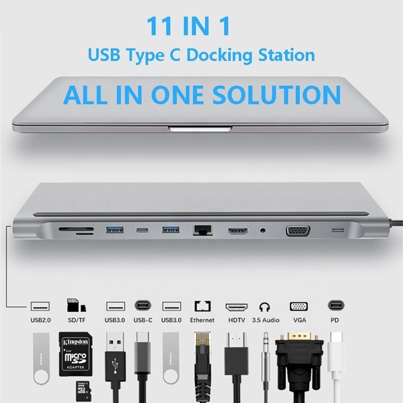 11인1 멀티포트 USB C USB-C 타입-C PD 4K HDTV 허브 어댑터 도킹 스테이션 RJ45