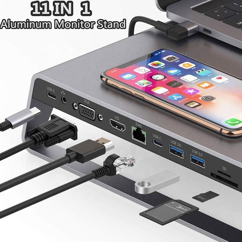 TYPE-C 남성 11 인 1 허브 컴퓨터 노트북 도킹 스테이션 어댑터 1000Mbps RJ45 및 USB-C PD