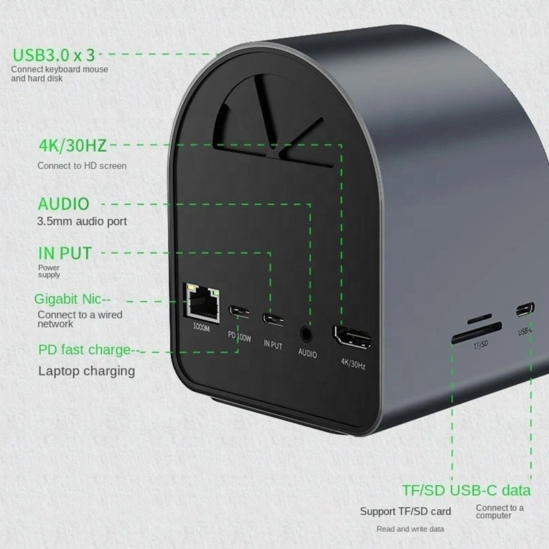USB 3.1 10 In 1 타입 C 멀티 포트 도킹 스테이션 허브와 기가 비트 이더넷 및 4K HD HDMI