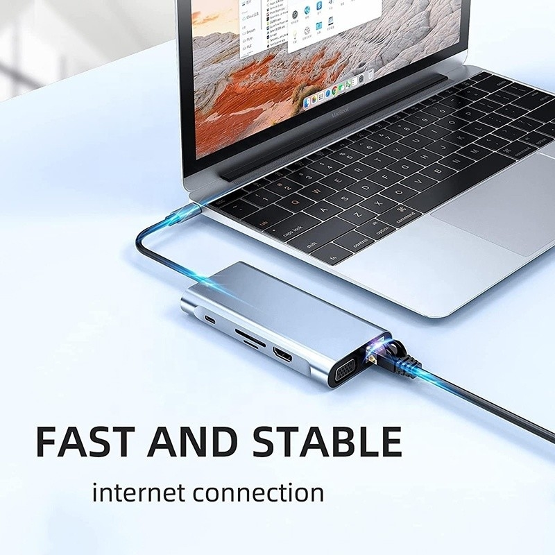 4K HDTV VGA 랜 RJ45 USB3.0 카드 리더 PD와 함께 USB C 타입 C 10 In 1 도킹 스테이션