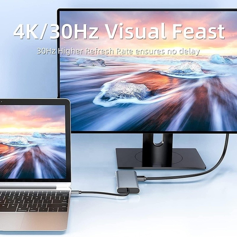 4K HDTV VGA 랜 RJ45 USB3.0 카드 리더 PD와 함께 USB C 타입 C 10 In 1 도킹 스테이션