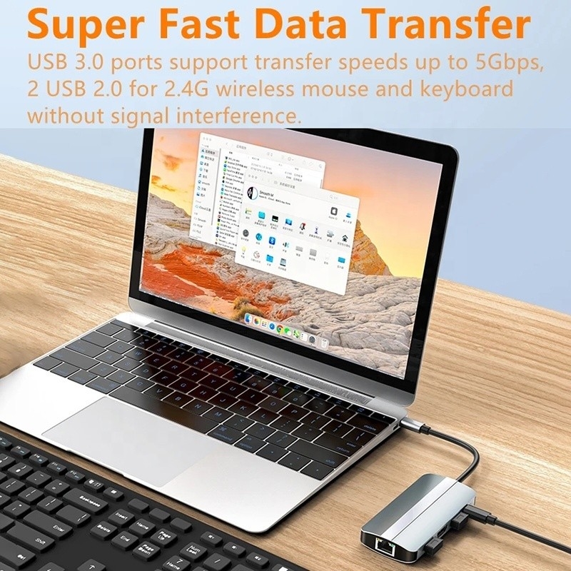 맥 노트북 9인 1 타입 C USB-C 허브 HDTV 멀티 포트 도킹 스테이션 어댑터