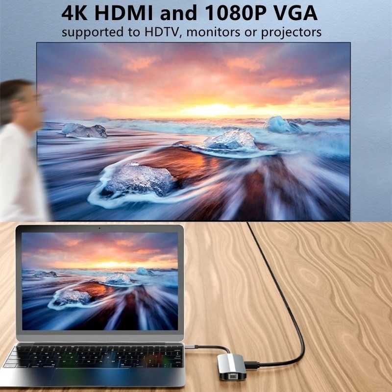맥 노트북 9인 1 타입 C USB-C 허브 HDTV 멀티 포트 도킹 스테이션 어댑터