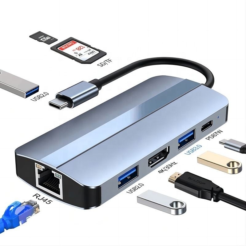 비디오 전송 충전 네트워크 기능이 있는 USB C 타입 C 허브 멀티 포트 도크 스테이션