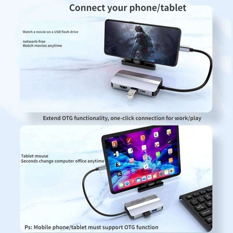 비디오 전송 충전 네트워크 기능이 있는 USB C 타입 C 허브 멀티 포트 도크 스테이션
