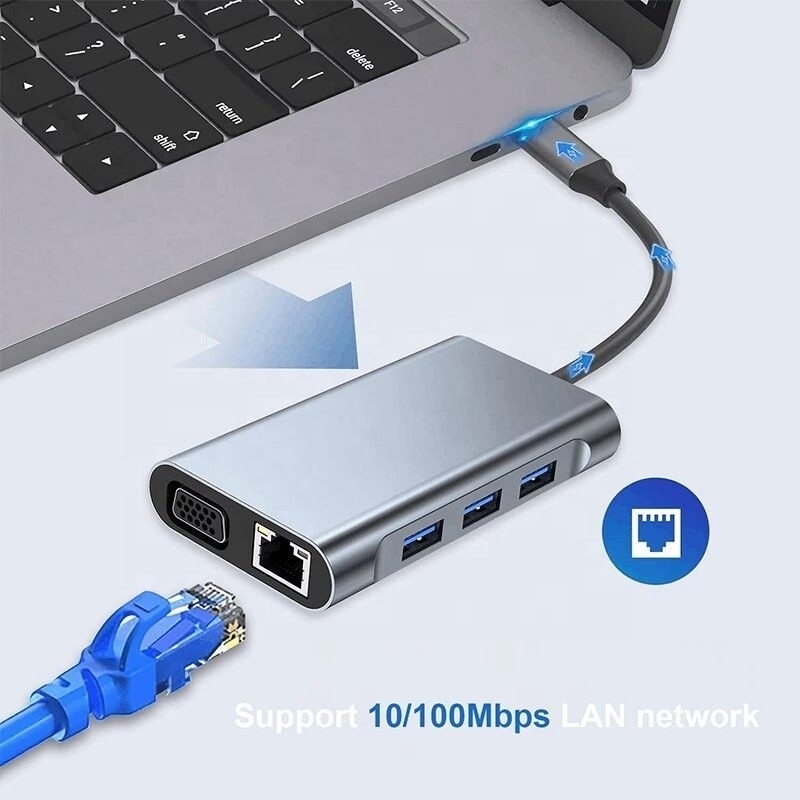 다기능 8-인-1 USB-C USB C 도킹 스테이션, 듀얼 4K HDMI 및 2 HDMI 포트 회색