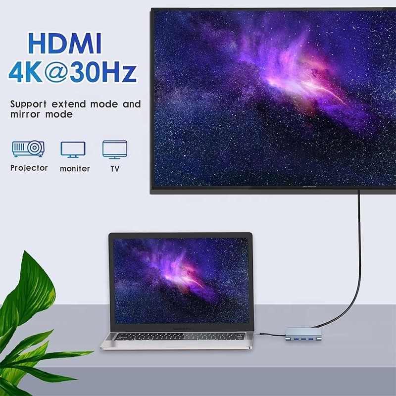 다기능 8-인-1 USB-C USB C 도킹 스테이션, 듀얼 4K HDMI 및 2 HDMI 포트 회색