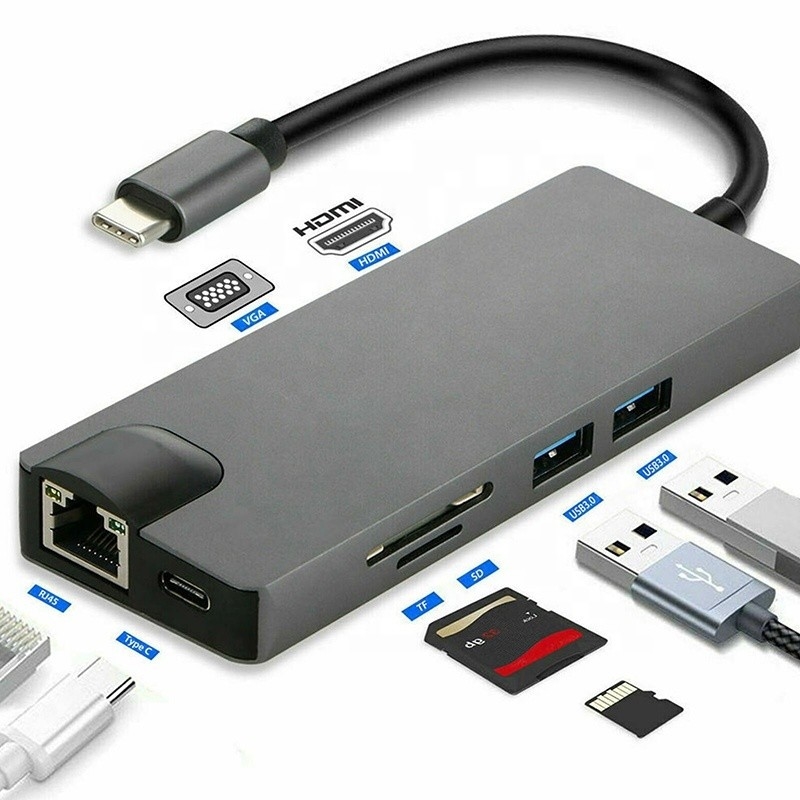 8-인-1 USB C 허브 타입-C 타입 C 3.1 ~ 4K HDMI HDTV RJ45 랜 이더넷 PD USB3.0 어댑터 허브
