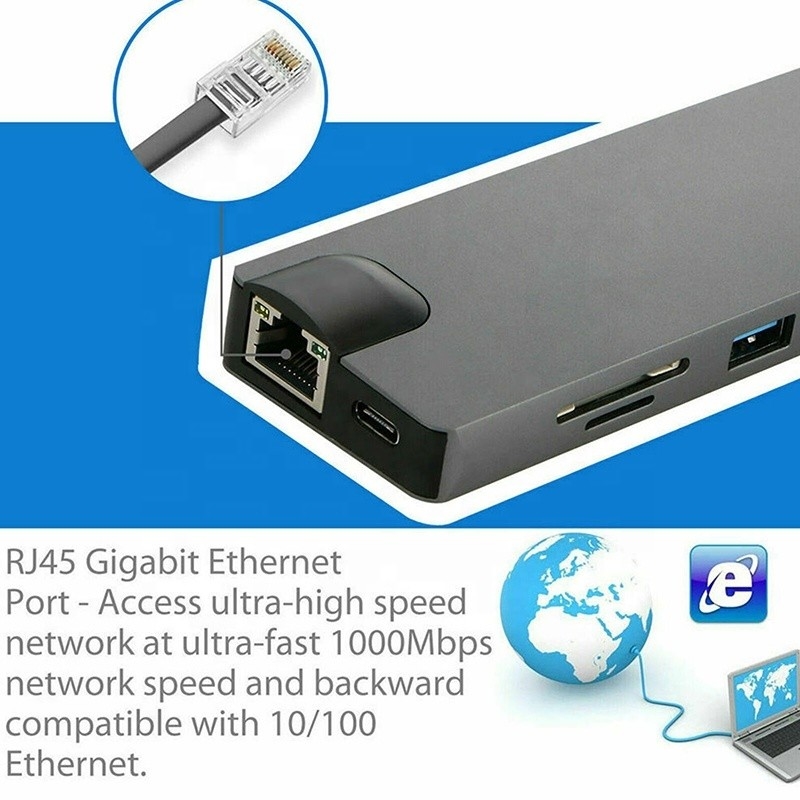 8-인-1 USB C 허브 타입-C 타입 C 3.1 ~ 4K HDMI HDTV RJ45 랜 이더넷 PD USB3.0 어댑터 허브