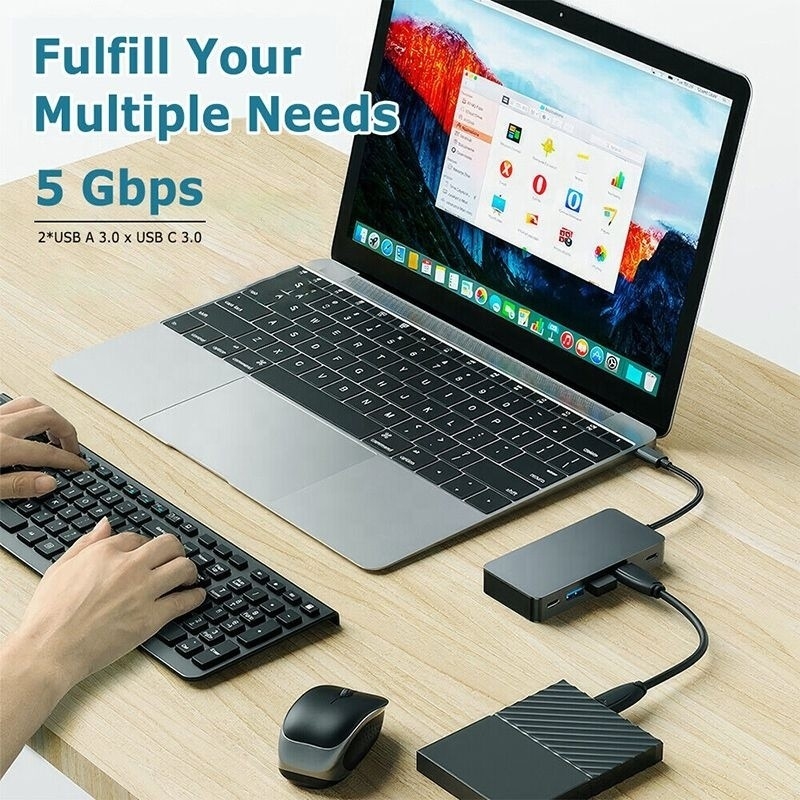 4K 30Hz 듀얼 HDMI USB 3.0 어댑터 도킹 스테이션 7 인 1 멀티포트 USB C 타입 C 허브