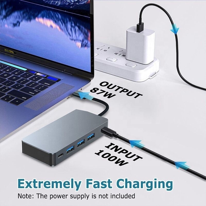 4K 30Hz 듀얼 HDMI USB 3.0 어댑터 도킹 스테이션 7 인 1 멀티포트 USB C 타입 C 허브