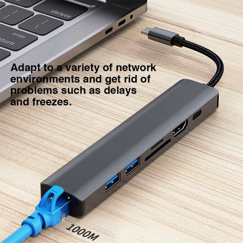 회색 7 In 1 USB C 타입 C 허브 1000M RJ45 기가비트 이더넷 4K HDMI PD 100W 어댑터