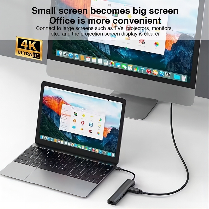 회색 7 In 1 USB C 타입 C 허브 1000M RJ45 기가비트 이더넷 4K HDMI PD 100W 어댑터