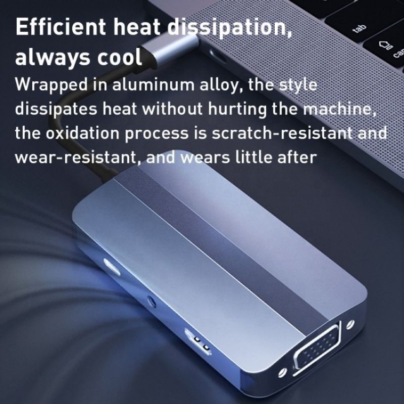 회색색과 4K HDMI VGA 멀티포트 도크 스테이션과 함께 7인 1 USB C 타입 C 허브 어댑터