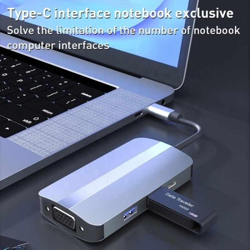 회색색과 4K HDMI VGA 멀티포트 도크 스테이션과 함께 7인 1 USB C 타입 C 허브 어댑터