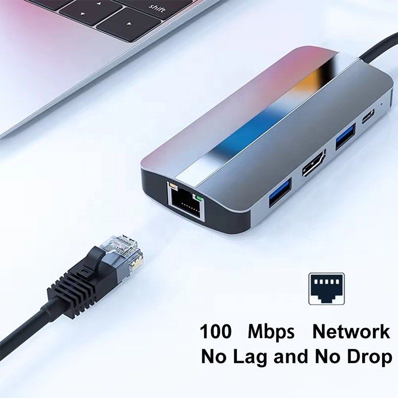 7in1 USB C 맥북용 USB-C 허브 회색 HDMI USB 3.0 USB2.0 RJ45 SD/TF 카드 리더 PD 출력
