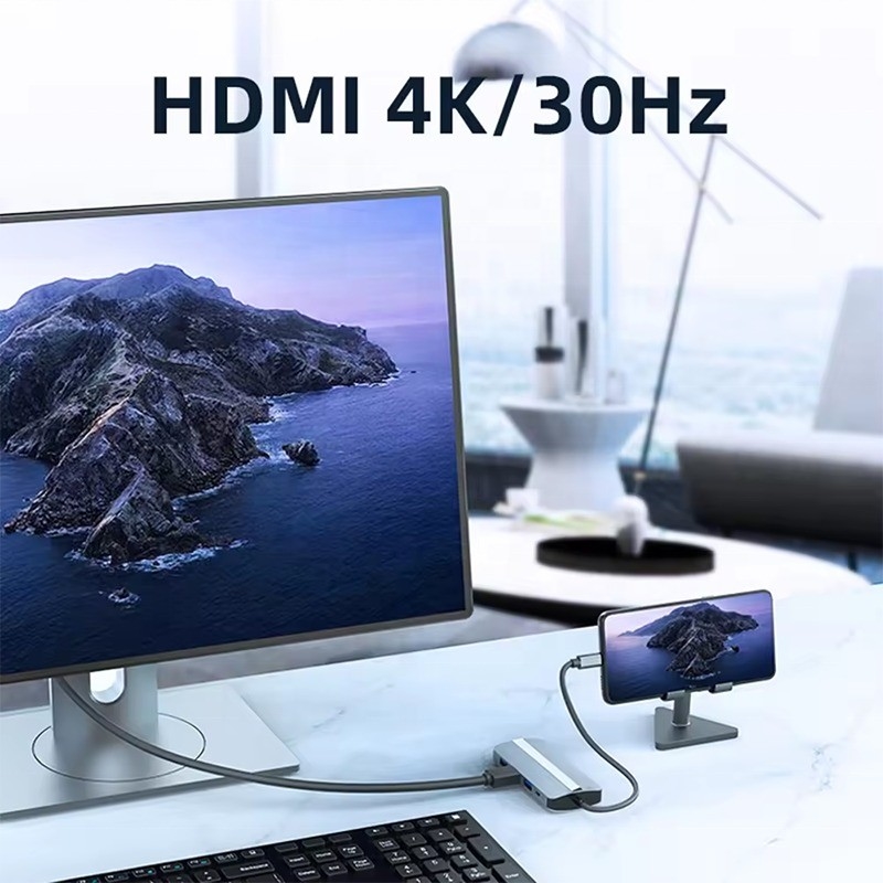 7in1 USB C 맥북용 USB-C 허브 회색 HDMI USB 3.0 USB2.0 RJ45 SD/TF 카드 리더 PD 출력