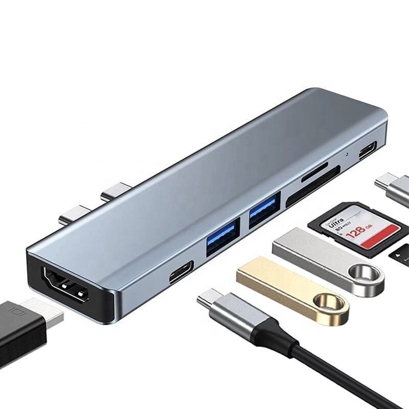 USB C 타입 C 7인 1 멀티포트 도크 허브 어댑터 HDMI USB 3.0 USB 2.0 SD/TF PD 출력