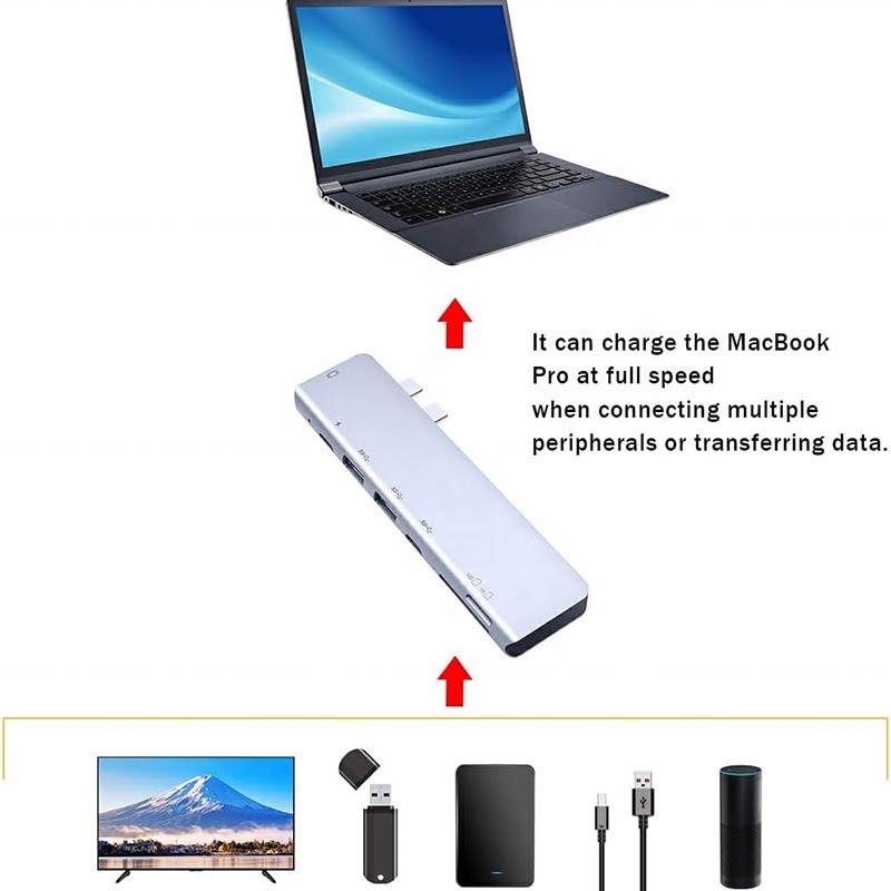 맥북 프로용 USB C 타입 C 4K 30Hz HDMI USB 3.0 TF SD 어댑터 허브 도킹 스테이션
