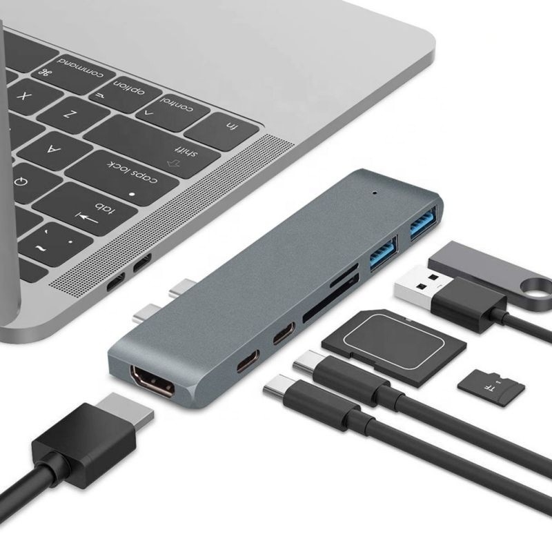 듀얼 타입 C 남성 입력과 USB 3.1 인터페이스 타입의 7인2 허브 도킹 스테이션