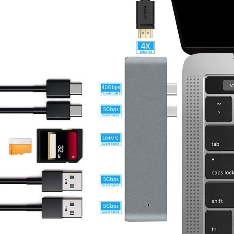 듀얼 타입 C 남성 입력과 USB 3.1 인터페이스 타입의 7인2 허브 도킹 스테이션