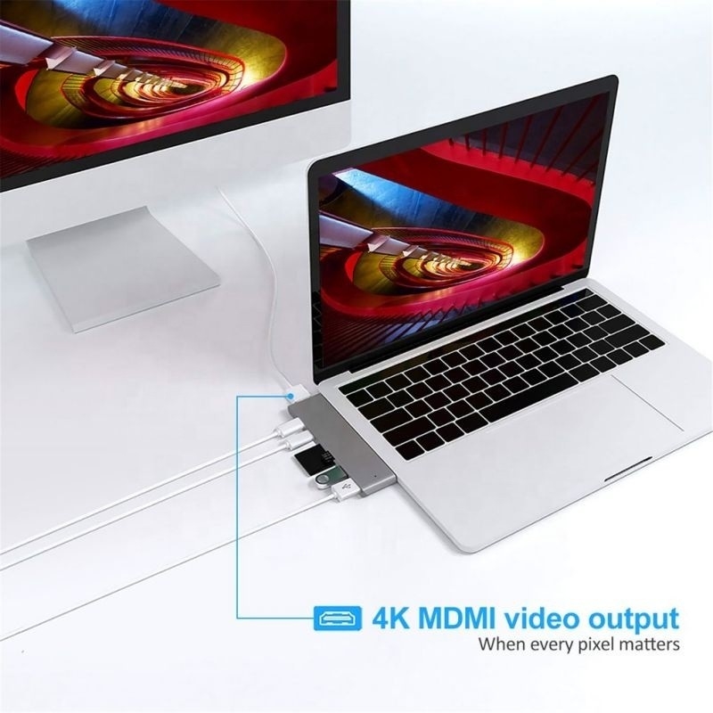 듀얼 타입 C 남성 입력과 USB 3.1 인터페이스 타입의 7인2 허브 도킹 스테이션