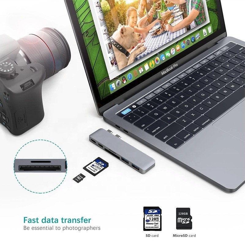 멀티포트 도킹 스테이션 6인 1 타입 C 허브 어댑터 SD/TF 2*USB3.0 2*USB-C 출력