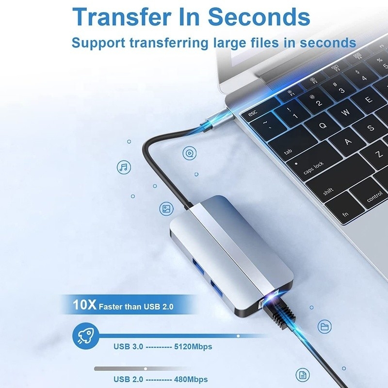 12인1 USB C 어댑터 OEM 멀티포트 허브 4K HDMI USB 3.0 RJ45 랜 이더넷