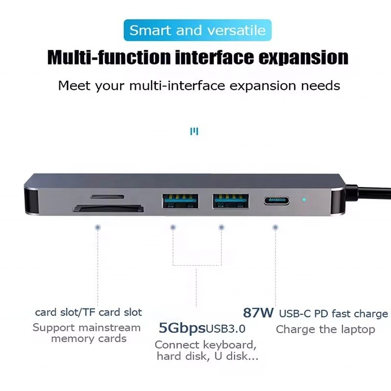 4K HDMI USB3.0 TF SD 카드 리더와 87W PD 충전