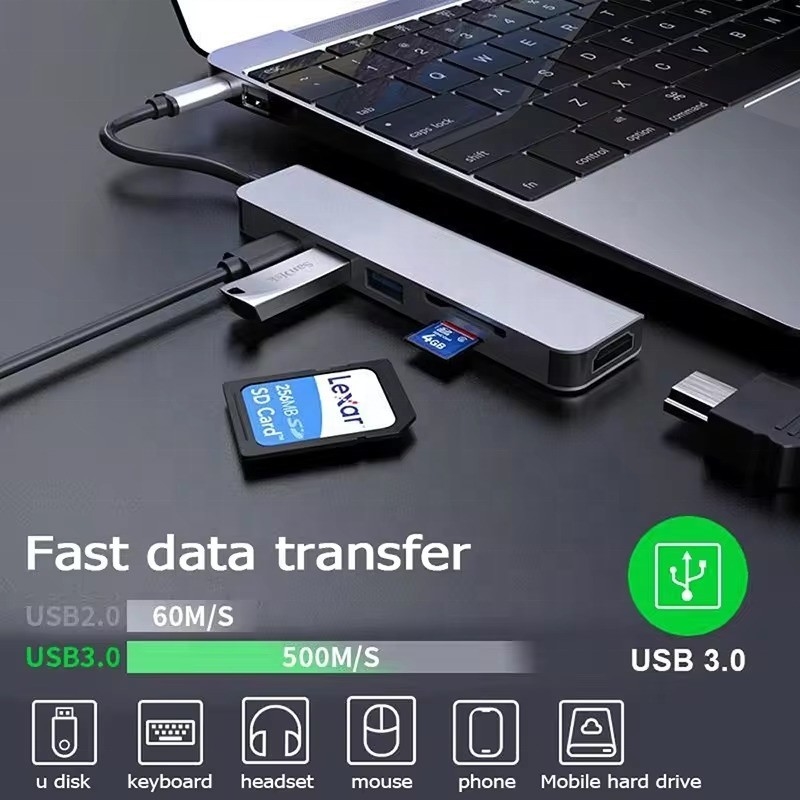 4K HDMI USB3.0 TF SD 카드 리더와 87W PD 충전