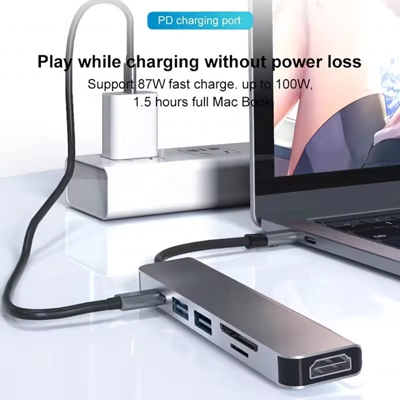 4K HDMI USB3.0 TF SD 카드 리더와 87W PD 충전