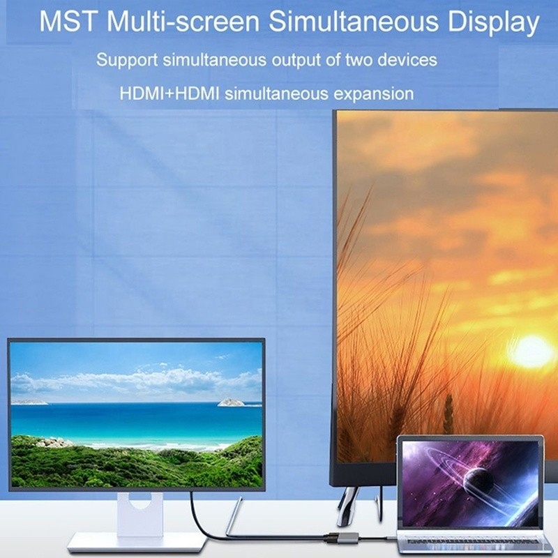 충전 데이터 전송 및 비디오 출력용 4in1 USB C에서 듀얼 4K HDMI MST 어댑터